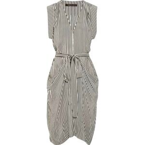 100% silk BCBG striped tie waist v-neck zipper midi dress black white size S